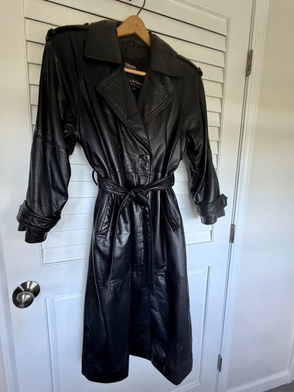 Vtg 90s Wilsons Leather Trench Duster, Belted Thinsulate Black PS Matrix Goth